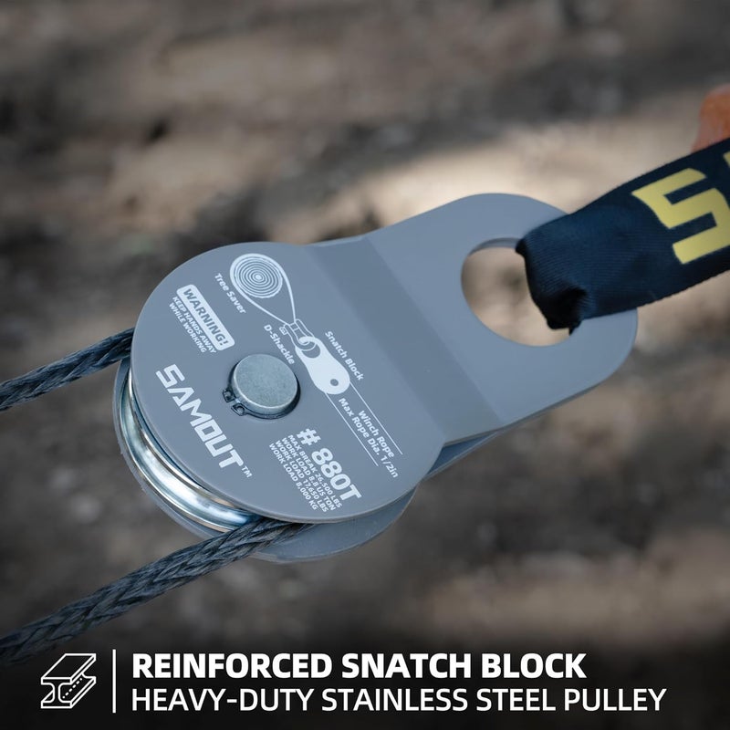 SAMOUT Winch Snatch Block (8.8 US Ton WLL) Recovery Towing Pulley System for Synthetic Rope or Steel Cable with Max Dia. 1/2in - Image 3